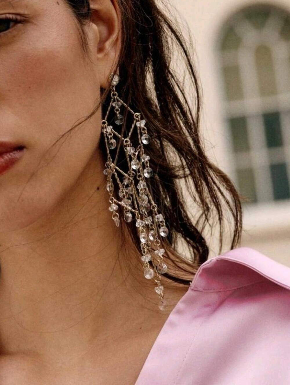 NEW! Stunning Metallic Delicate Crystal Cascade Drop Post Earrings